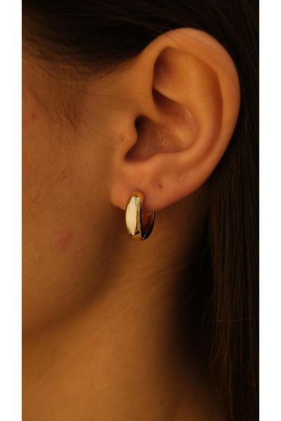 Jerie Gold Curved Enamel Detailed Minimal Hoop Earrings