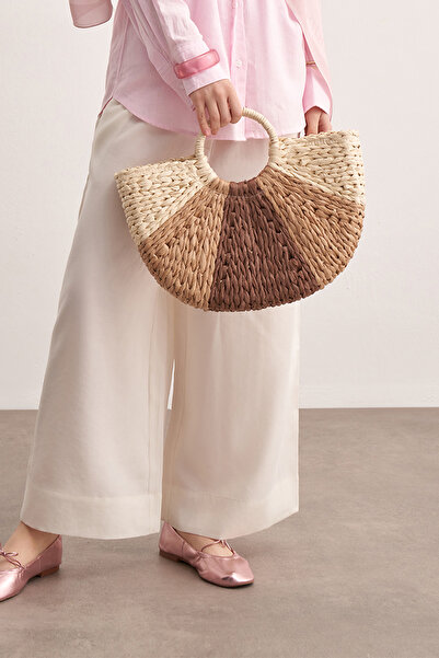 carell Knitted Pattern Straw Bag