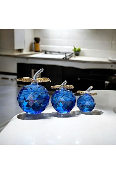 Peramari Dekoratif Kristal Cam Üçlü Elma Koyu Mavi-Gold