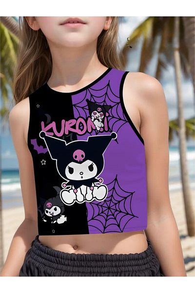 Machetta Children's Kuromi Printed Double Color 100% Cotton Crop T-Shirt