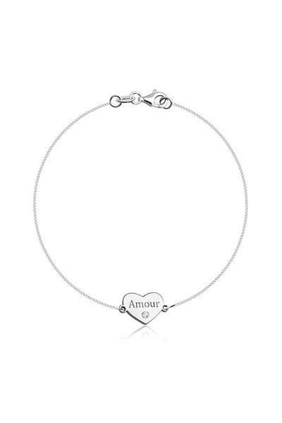 Sterling Silver Brățară din argint 925 compusă dintr-o inimă strălucitoare simetrică, cu scris „Amour”