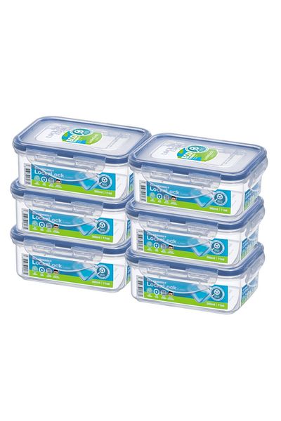 locknlock Food Container Rectangle 350ml – Pack of 6 | Airtight, BPA-Free, Microwave Safe