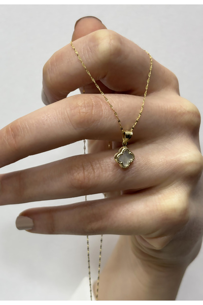 DİAMİNE PIRLANTA 14 Ayar Altın Beyaz Sedefli Taşlı Yonca Kolye