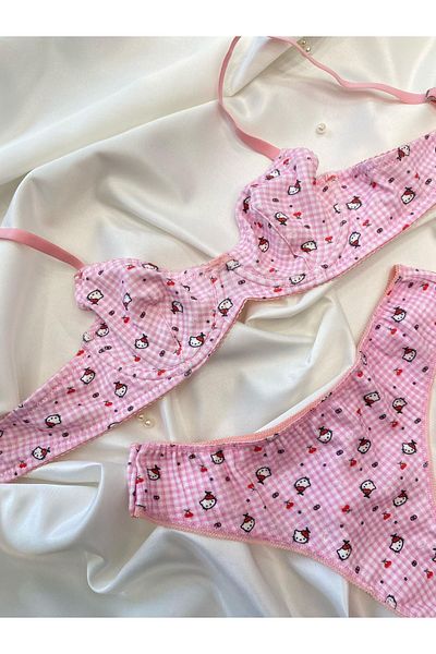 Gofeel Set sutien roz Hello Kitty cu sârmă din bumbac pieptănat