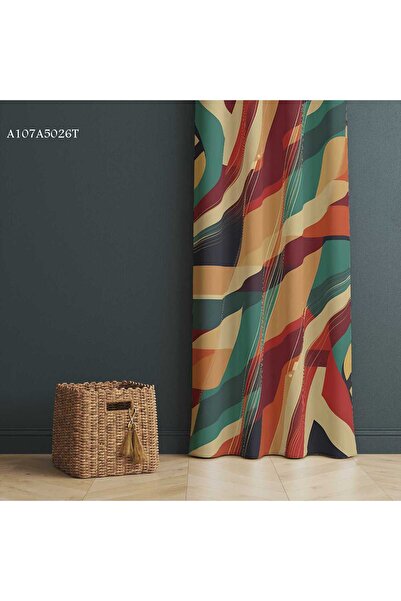 A2ZTR Renkli Modern Desenli Fon Perde (Tek KANAT) + Kırlent Kılıfı