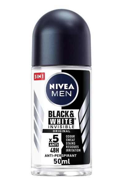 NIVEA MEN Antiperspirant Roll-on for Men, 48h Protection, Black & White Invisible Original, 50ml