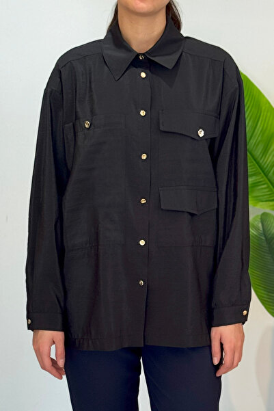 Ceremony Κοντό πουκάμισο Dubai με τρεις τσέπες μπροστά με κουμπί 5135 μαύρο