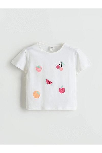 LC Waikiki Lcw Kids White Fruit Printed Girl's Blouse and Leggings 2 Pcs