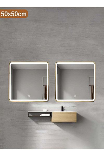 Taimi Set of 2 Square Bathroom Mirror Front and Back Touch LED Light for Bathroom and Bedroom 50x50cm