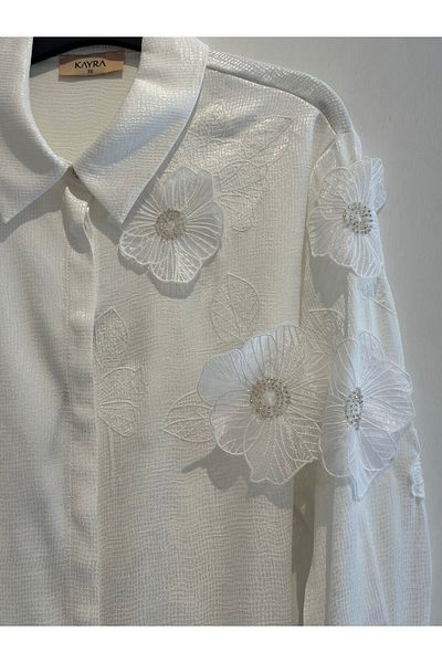 Kayra Embroidery Appliqued Poplin Tunic Optical White