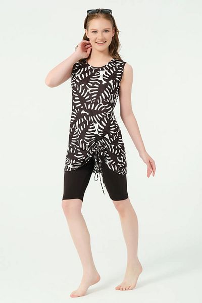 Bordomix 25835 Women's Black Patterned Sleeveless Tights Swimsuit