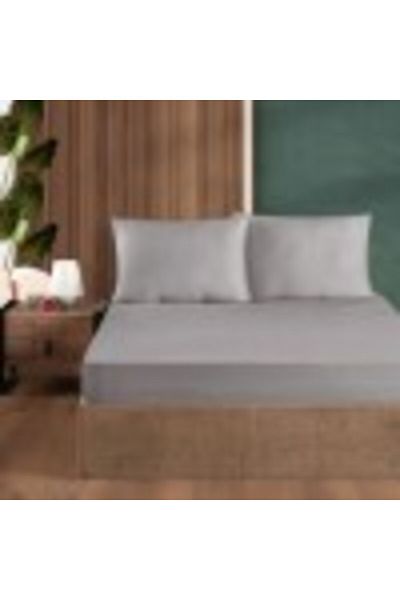 First Choice Set husa de pat cu elastic si 2 fete de perna, bumbac ranforce 100%, 140x200 cm, Gri (Ash)