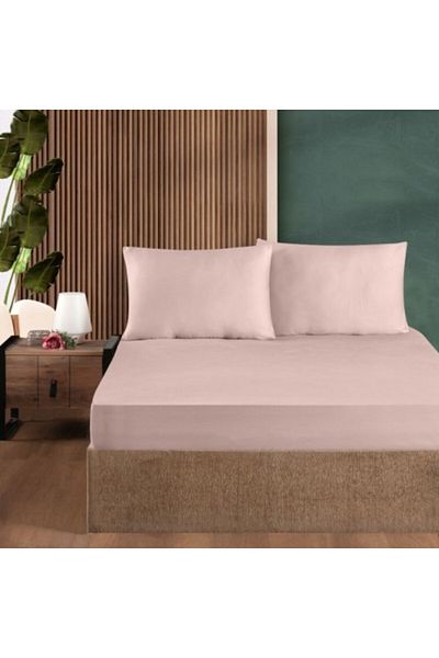 First Choice Set husa de pat cu elastic si fata de perna, bumbac ranforce 100%, 120x200 cm, Roz Pudra