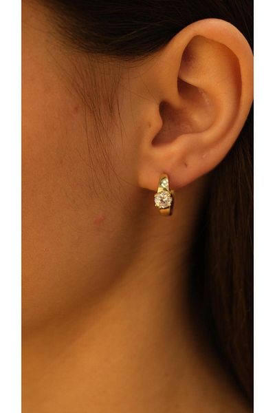 Jerie Gold Single Stone Detailed Mini Hoop Earrings