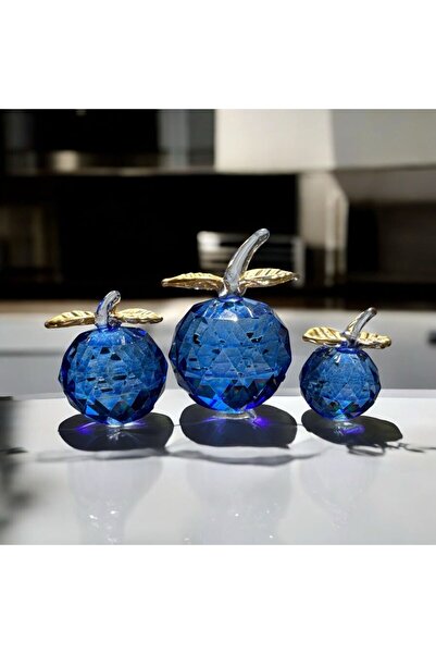 Peramari Dekoratif Kristal Cam Üçlü Elma Koyu Mavi-Gold