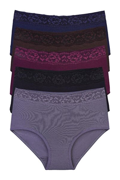 Nicoletta Kadın Külot Büyük Beden 5 Li Paket Likralı Bordo