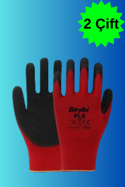 HAFSER 2 Pairs Beybi Pn3 Nitrile Red Work Gloves No:9-10