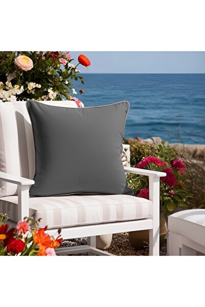 Bc Home Anthracite Square Throw Pillow Cover with Gold Edge Piping Soft Textu...