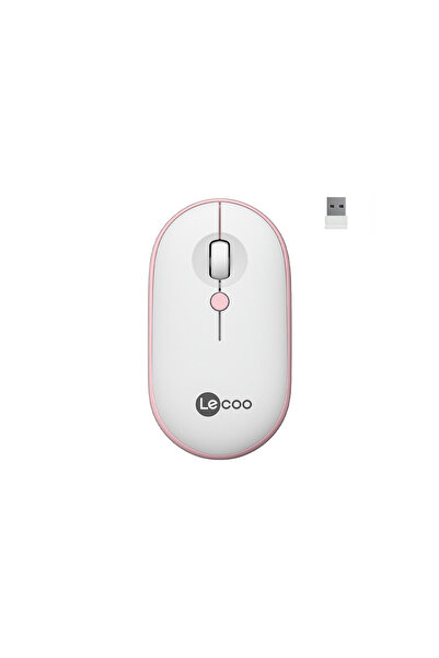 Lecoo WS212 Kablosuz 1600DPI 4 Tuşlu USB Mini Alıcı ile Optik Mouse Beyaz & Pembe