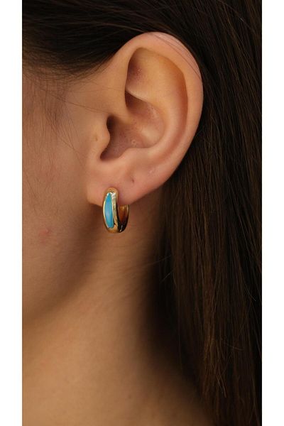 Jerie Gold Curved Enamel Detailed Minimal Hoop Earrings