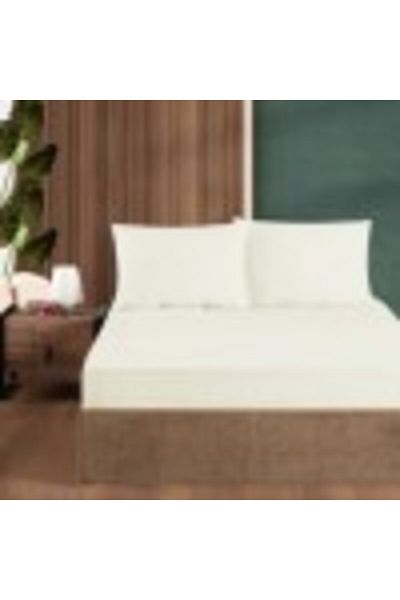 First Choice Set husa de pat cu elastic si 2 fete de perna, bumbac ranforce 100%, 140x200 cm, Crem