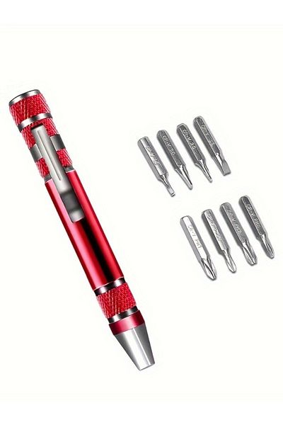Choice Red 1pc Multi-functional 8-in-1 Screwdriver Set, Aluminum Alloy Tool, Precision Cross & Flathead Dri