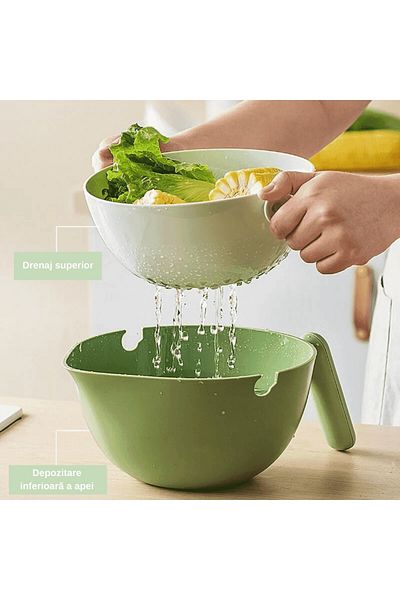 Köken Smart Bol Koken, rotating with drain, Rotating washing basket for vegetables/fruits, Polypropylene