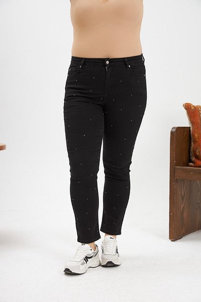 RMG Plus Size Black Jeans - Flattering Stone Embroidered