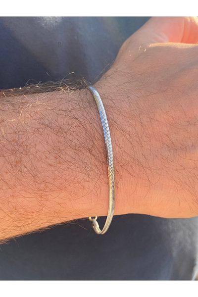 kurukafagift Large Size Thin Italian Model Men's Steel Snake Chain Bracelet 3 mm