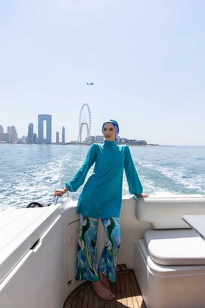 Bordomix 25645 Women's Ocean Blue Trouser Print Stylish Hijab Swimsuit