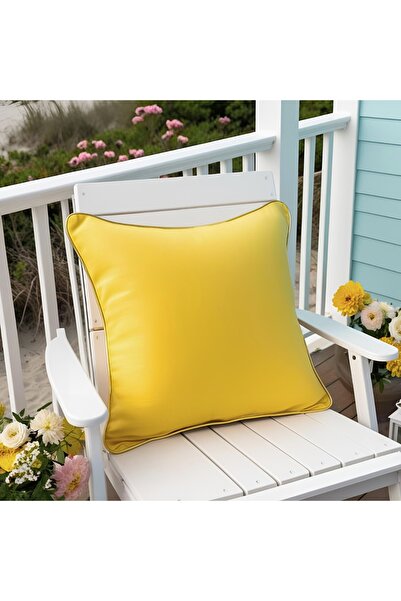 Bc Home Yellow Square Throw Pillow Cover with Gold Edge Piping Soft Textured ...