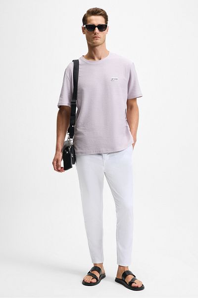 GRIMELANGE Noir Men's 100% Organic Cotton Crew Neck Short Sleeve Regular Lilac T-Shirt