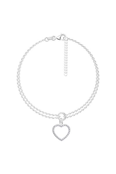 Sterling Silver Brățară din argint 925 - contur inimă din zircon, lanț dublu Singapore
