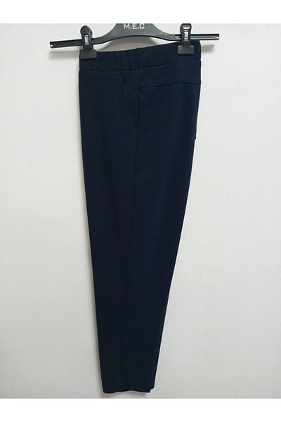 AKŞEN GİYİM Transverse Longitudinal Lycra Large Size, Two Pockets, Checked, Classic Cut, Navy Blue Scuba Crepe Trousers