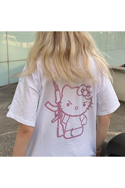 Gofeel White Stone Hello Kitty Premium Oversize T-Shirt