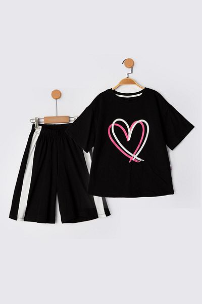 Lmn Children's Suit with Heart Printed Shorts