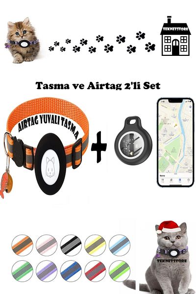 TEKNETSTORE Cat Collar with Tracker and Airtag Slot Set of 2 Ios Compatible Neck Collar Gps