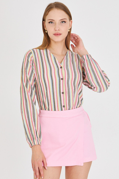 armonika Women's Pink Sleeve Elastic Wrap Shirt ARM-24K001002