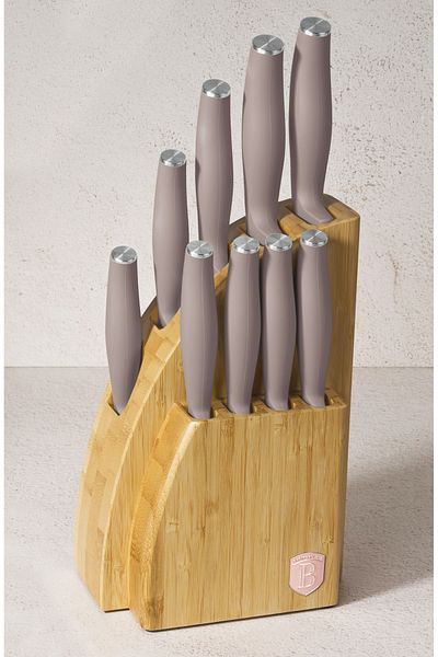 Alpina Knife Set With Bamboo Stand 10 Pcs Taupe Collection