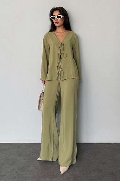 Madmext Green Front Tie Bottom Top Set Mg2473