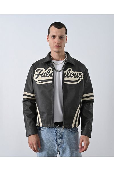 İLKCET MODA Ανδρικό μπουφάν από συνθετικό δέρμα Box Fit