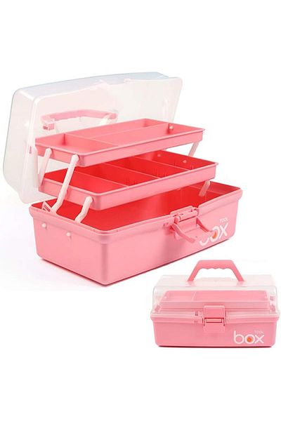 fulina 13,2'' Three-Layer Clear Plastic Storage Box,Multipurpose,Portable,for Art & Crafts,Sewing Supplies