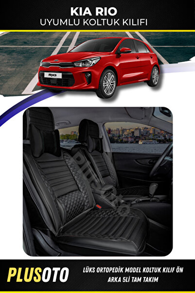 PlusOto مجموعة أغطية مقاعد السيارة السوداء المتوافقة مع سلسلة Kia Rio Plus Lux مكونة من 5 قطع P-280