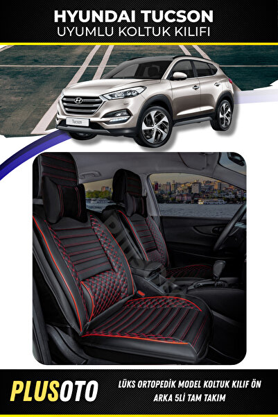 PlusOto مجموعة أغطية مقاعد السيارة المتوافقة مع Hyundai Tucson Plus Lux Serie...