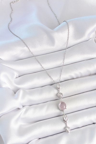 Skygo 316L Steel Silver Color Chain Zircon Stone Pink Pearlescent Y Model Low-Cut Women's Necklace - Tj-Bko10209
