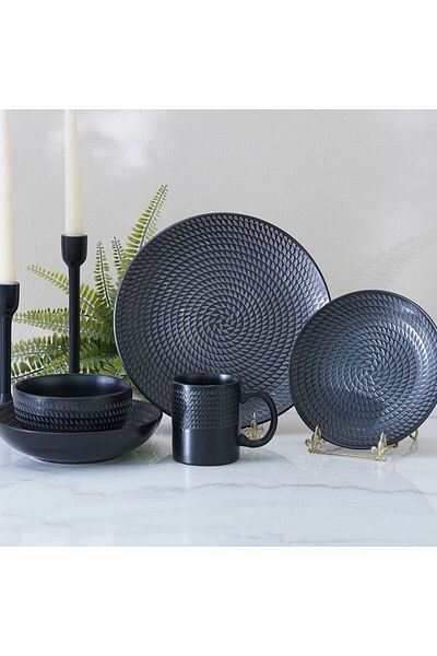 Danube Home Angelika 18-Pc Stoneware Dinner Set-Black-Serves 4