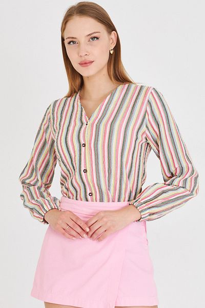 armonika Damen-Wickelshirt mit elastischen Ärmeln und rosa Ärmeln ARM-24K001002