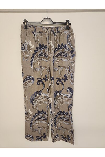 della moor Women's Mink Italian Shawl Pattern Loose Linen Trousers