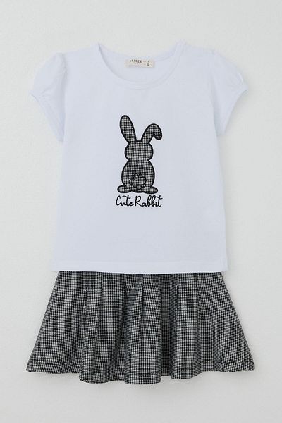 Breeze Girl's Skirt Suit Cute Bunny Printed Age 3-8, White
