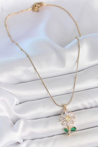 Skygo 316L Steel Gold Color Minimal Heel Chain Zircon Stone Daisy Model Women's Necklace - Tj-Bko10204